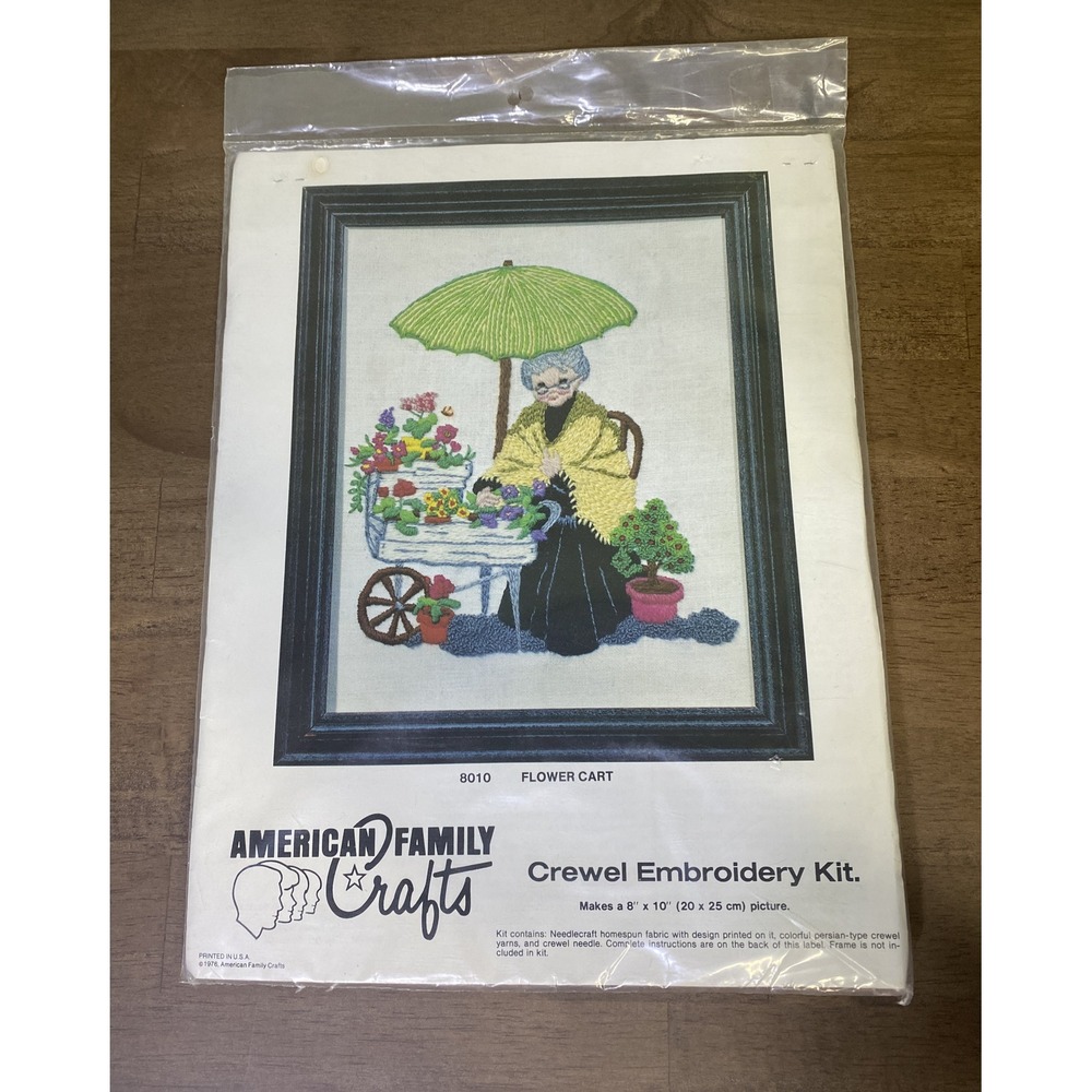 Flower Cart Crewel Embroidery Kit By American Family Crafts Vintage 8010